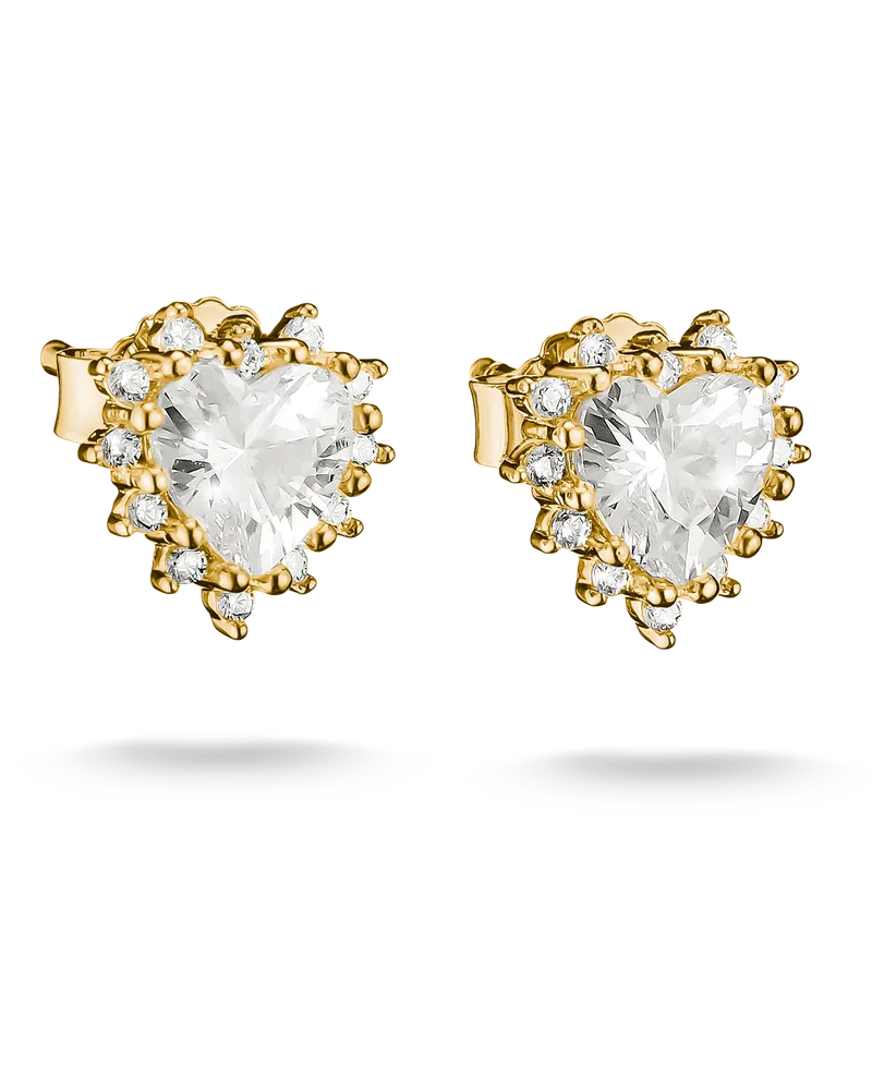 Thomas Sabo Damen Ohrstecker mit weißem Zirkonia im Herzschliff, M01 Gelbgoldfarben