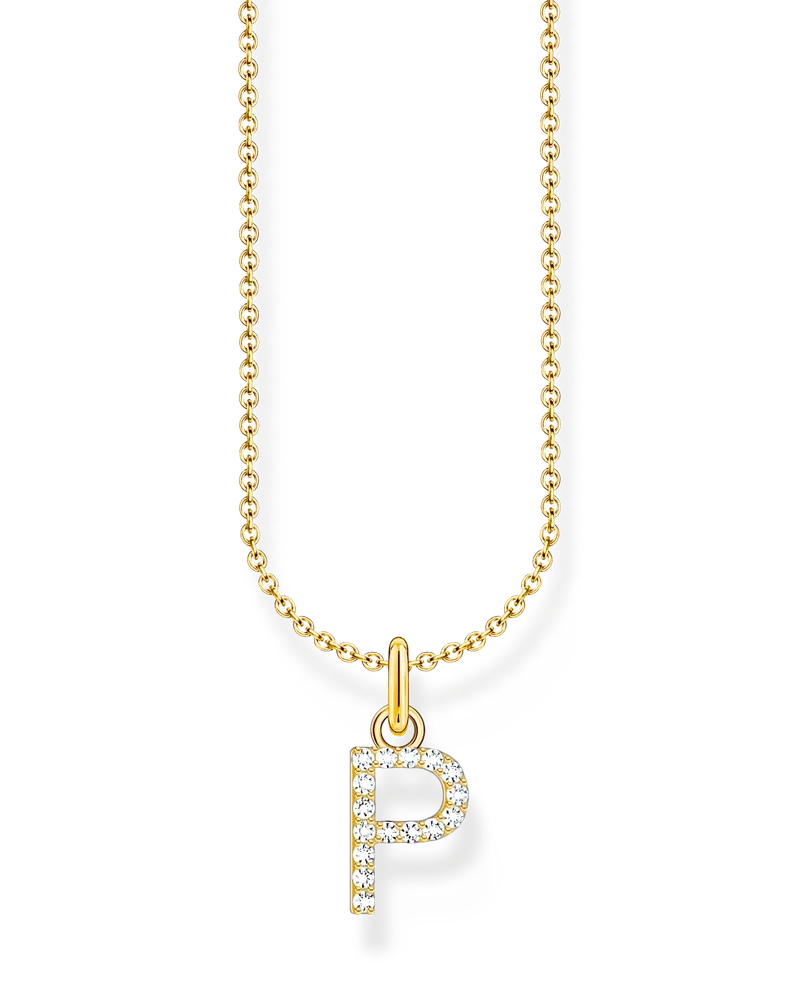 Thomas Sabo Damen Kette mit Buchstaben-Anhänger P vergoldet, Sterlingsilber Gelbgold vergoldet, Charming Collection Gelbgoldfarben