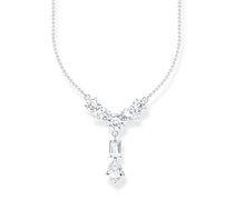 Halskette im Y-Stil mit sieben weißen Steinen Silber