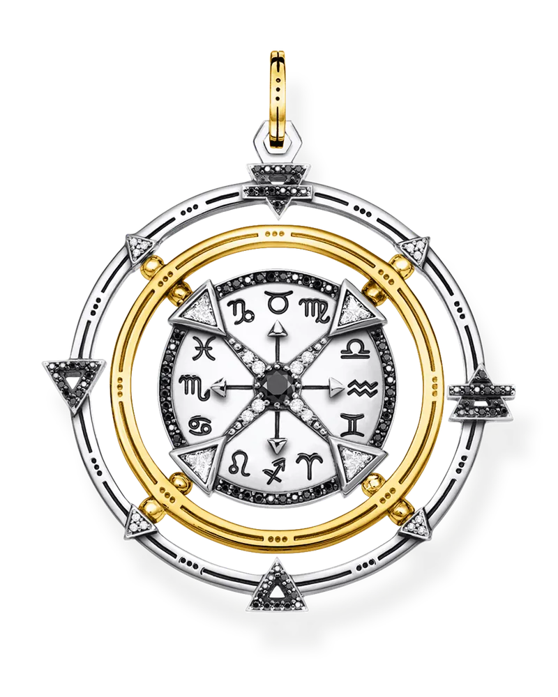 Thomas Sabo Herren Anhänger Amulett Elements of Nature schwarz-gold, Sterlingsilber Gelbgold vergoldet Gelbgoldfarben