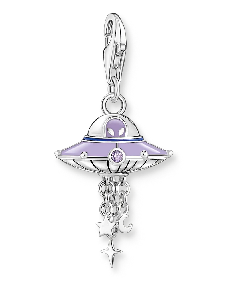 Thomas Sabo Damen Charm-Anhänger Ufo mit bunten Steinen und Kaltemaille Silber geschwärzt, Sterlingsilber, Charm Club Collection Blau