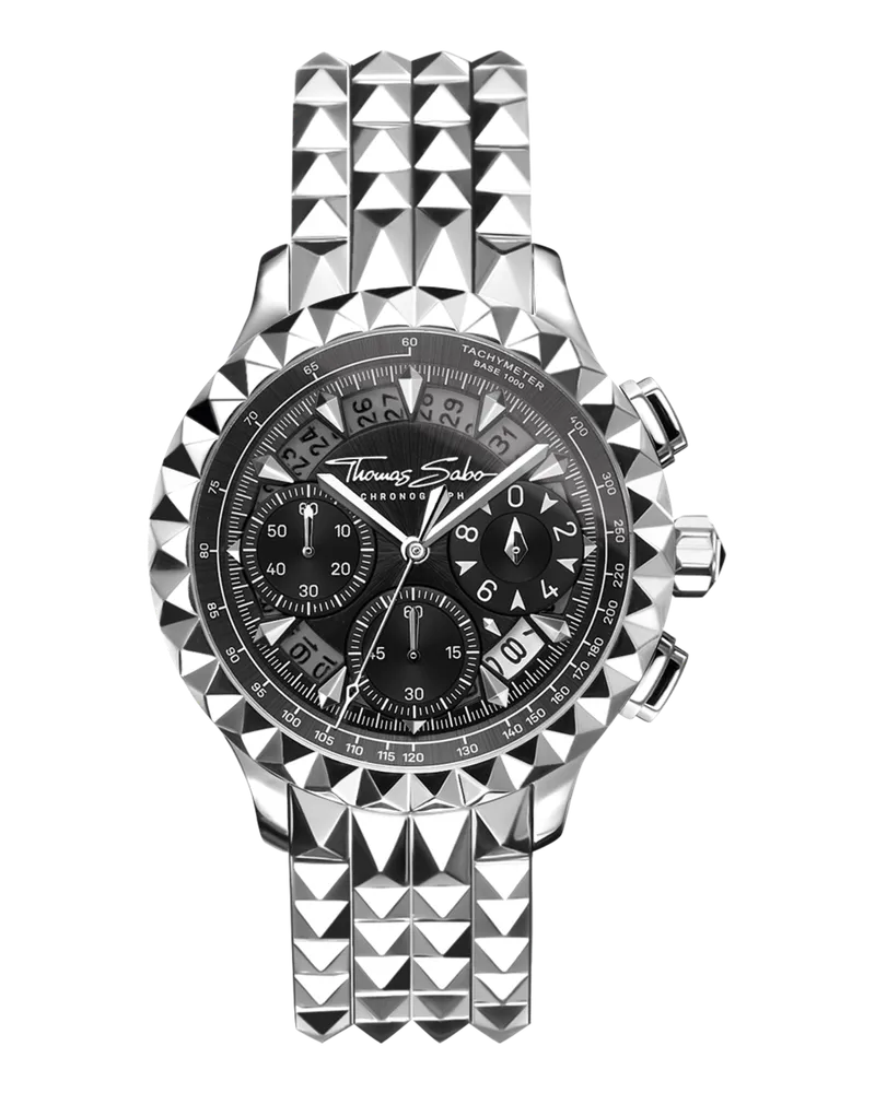 Thomas Sabo Herren Herrenuhr Rebel at Heart Chronograph schwarz silberfarben, Edelstahl Schwarz