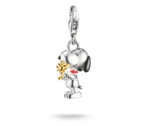 Herren Charm-Anhänger Snoopy mit Woodstock Friends PEANUTS Original 18k Vergoldung, Sterlingsilber Gelbgold vergoldet, Charm Club Collection