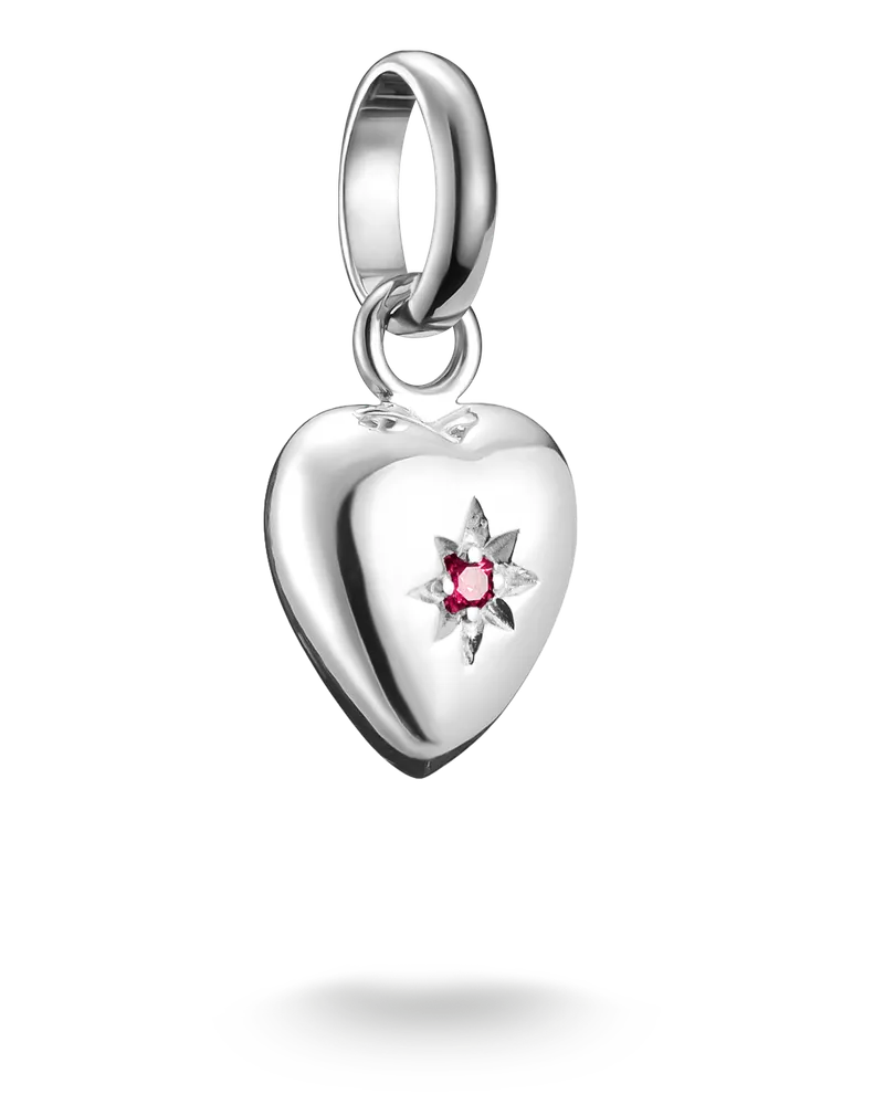 Thomas Sabo Damen Charm-Anhänger Herz mit Stern Connect Silber, Sterlingsilber Rot