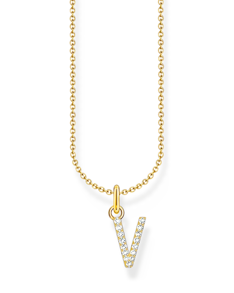Thomas Sabo Damen Kette mit Buchstaben-Anhänger V vergoldet, Sterlingsilber Gelbgold vergoldet, Charming Collection Gelbgoldfarben