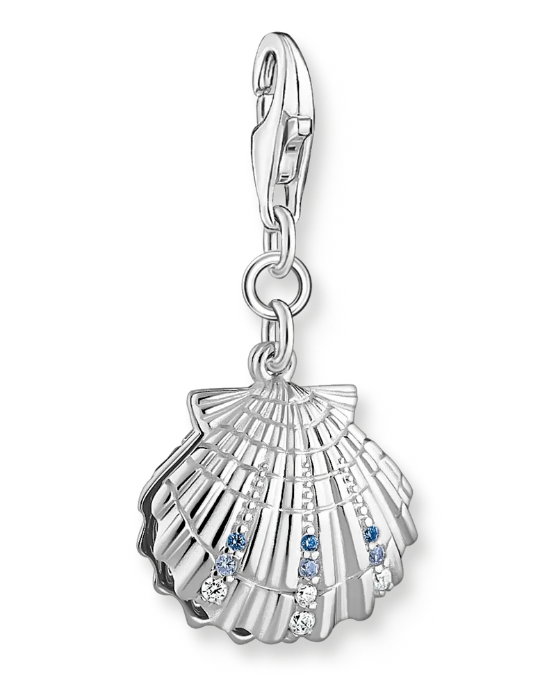 Thomas Sabo Damen Charm-Anhänger Muschel silber, 925 Sterlingsilber geschwärzt/ Glas-Keramik Stein/ Zirkonia Blau