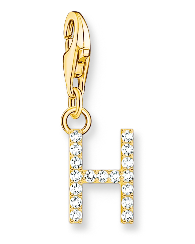 Thomas Sabo Damen Charm-Anhänger Buchstabe H mit weißen Steinen vergoldet, Sterlingsilber Gelbgold vergoldet, Charm Club Collection Gelbgoldfarben