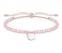 Armband mit Rosenquarz-Beads und Herz Silber