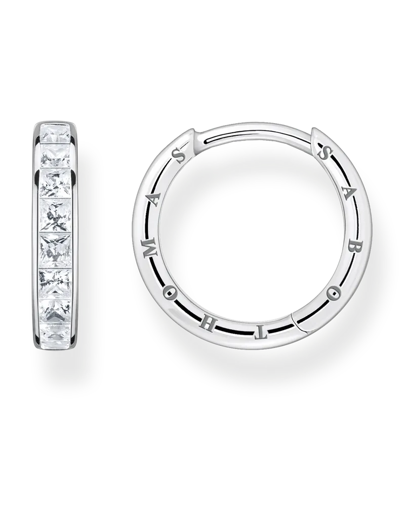 Thomas Sabo Damen Creolen mit weißen Steinen Pavé Silber, Sterlingsilber Silberfarben