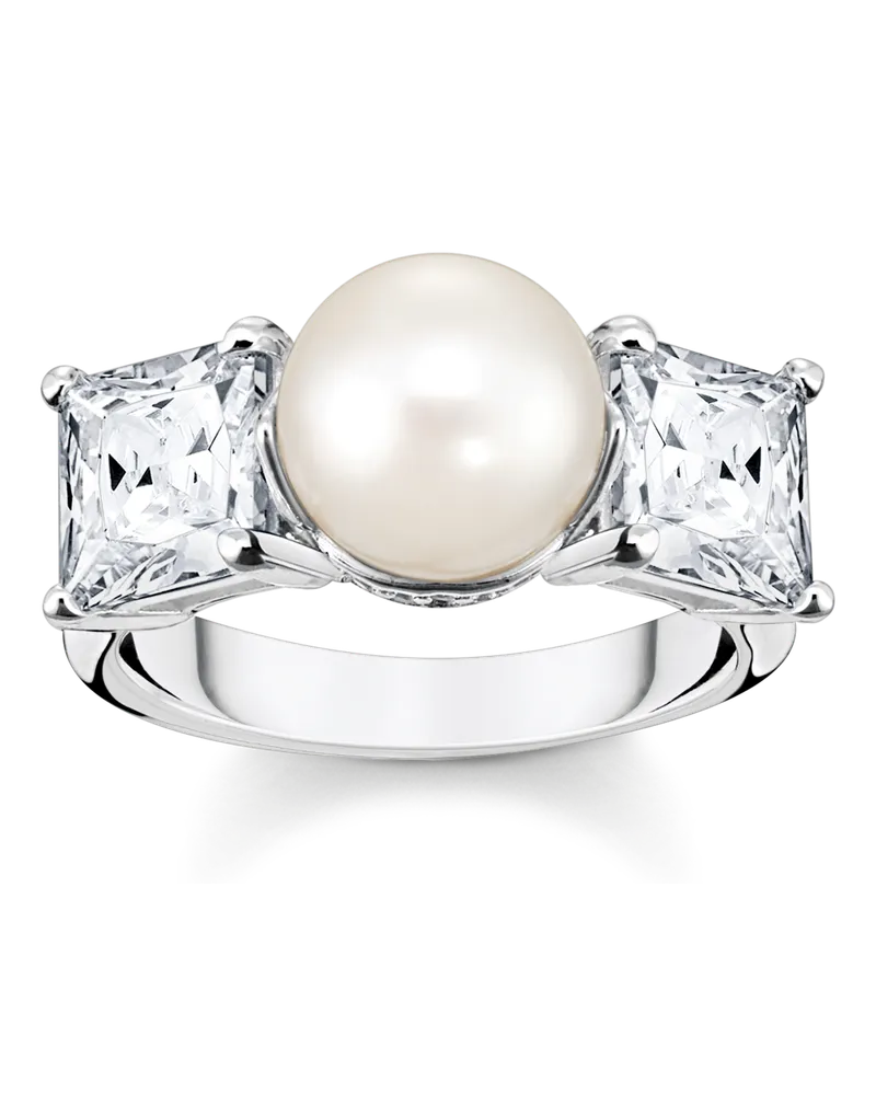 Thomas Sabo Damen Ring Perle mit weißen Steinen silber, Sterlingsilber Silberfarben