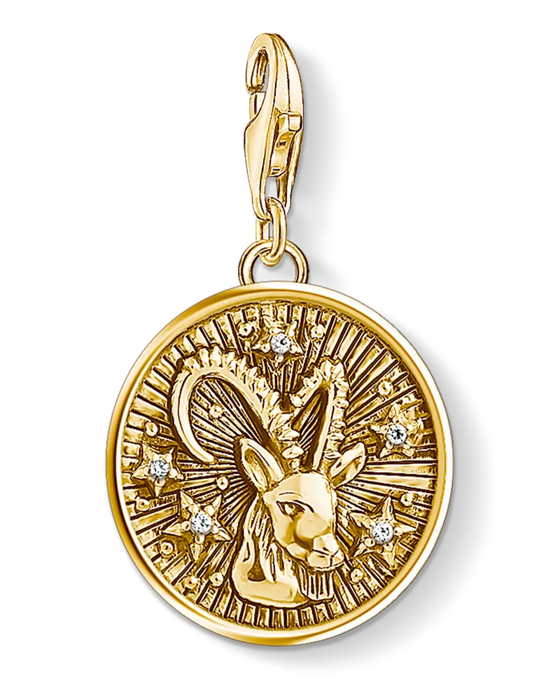 Thomas Sabo Herren Charm-Anhänger Sternzeichen Steinbock, Sterlingsilber Gelbgold vergoldet, Charm Club Collection Gelbgoldfarben