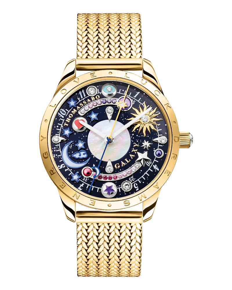 Thomas Sabo Herren Uhr Cosmic Amulet mit Zifferblatt in Dunkelblau gelbgoldfarben, Edelstahl Blau
