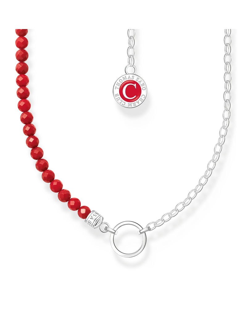 Thomas Sabo Damen Charm-Kette rote Beads und Gliederelemente Silber, Sterlingsilber, Charm Club Collection Rot