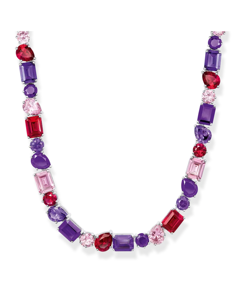 Thomas Sabo Damen Choker mit bunten Steinen in drei Schliffarten Silber, 925 Sterlingsilber/ Glas-Keramik Stein/ synthetischer Korund/ Zirkonia Pink