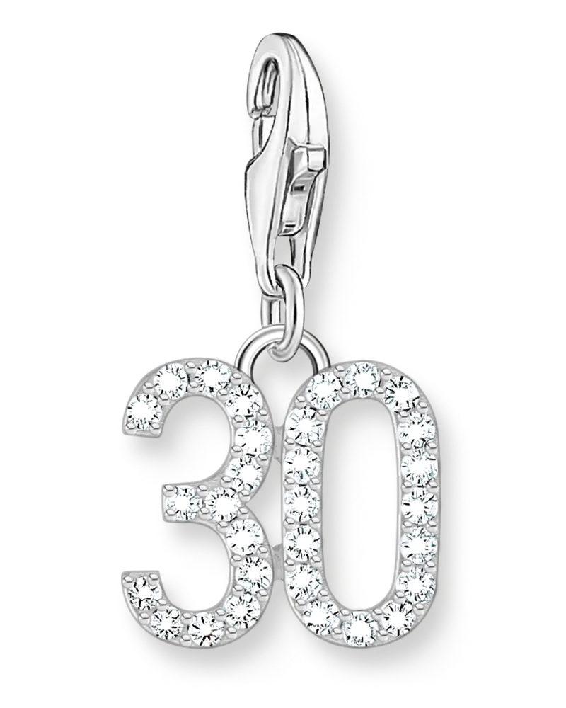 Thomas Sabo Damen Charm-Anhänger Zahl 30 mit weißen Steinen Silber, Sterlingsilber, Charm Club Collection Silberfarben