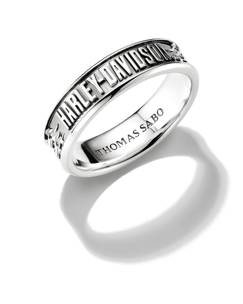 Thomas Sabo Herren Harley-Davidson® Bandring mit Schriftzug Silber, Sterlingsilber geschwärzt Silberfarben