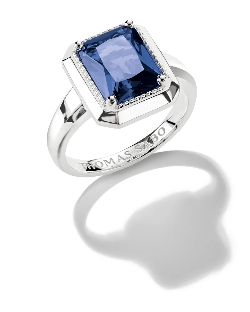 Thomas Sabo Damen Ring mit blauem Nanokristall im Oktagonschliff, Sterlingsilber Blau