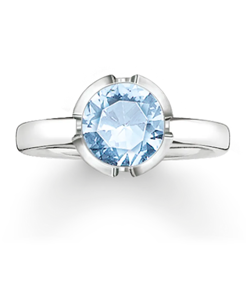 Thomas Sabo Damen Solitärring Signature Line hellblau klein, Sterlingsilber Hellblau