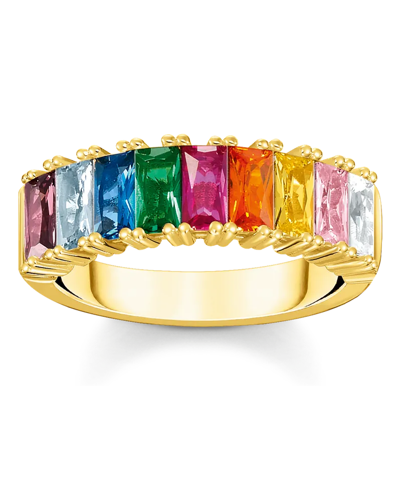 Thomas Sabo Damen Ring bunte Steine gold, Sterlingsilber Gelbgold vergoldet Blau