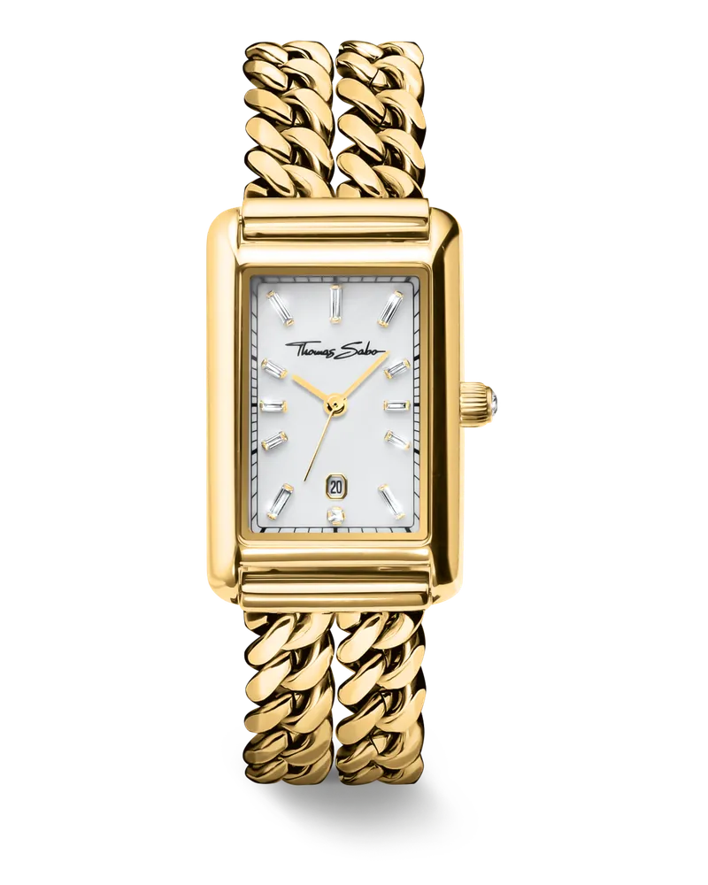 Thomas Sabo Damen Damenuhr Elegance rechteckig goldfarben, Edelstahl Gelbgoldfarben