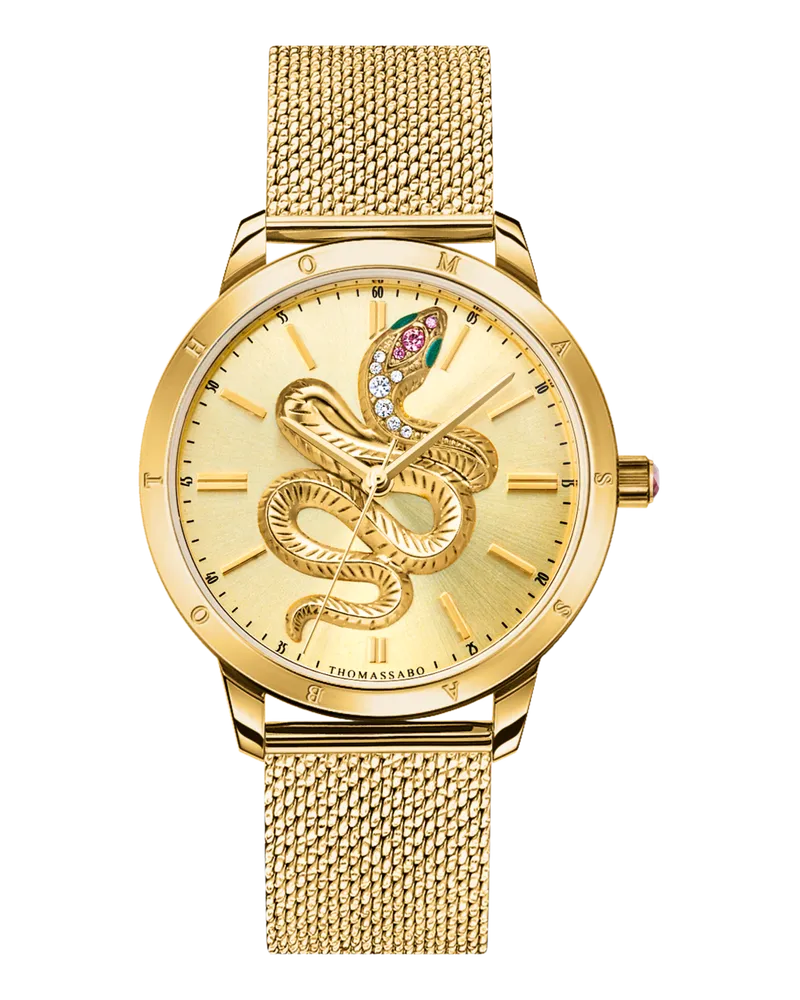 Thomas Sabo Damen Damenuhr Schlange in 3D-Optik gelbgoldfarben, Edelstahl Gelbgoldfarben