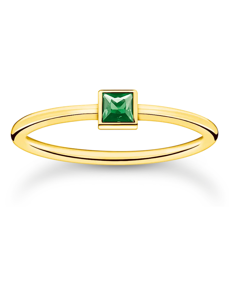 Thomas Sabo Damen Ring mit grünem Stein gold, 925 Sterlingsilber, vergoldet Gelbgold/ Glas-Keramik Stein, Charming Collection Gelbgoldfarben