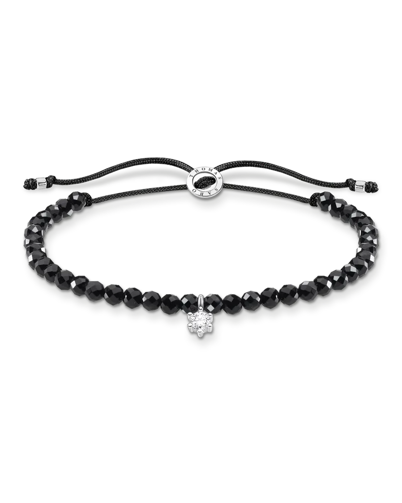 Thomas Sabo Damen Armband schwarze Perlen mit weißem Stein, Sterlingsilber, Charming Collection Schwarz