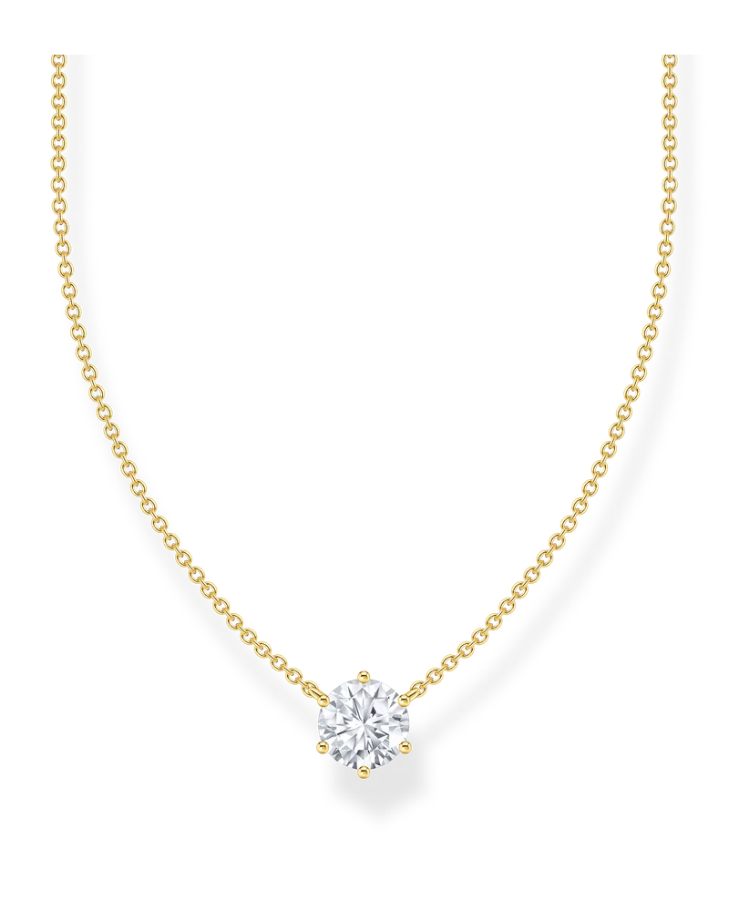 Thomas Sabo Damen Kette mit weißem Zirkonia-Anhänger vergoldet, Sterlingsilber Gelbgold vergoldet Gelbgoldfarben