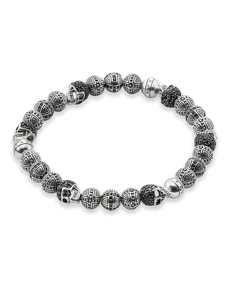 Thomas Sabo Herren Armband Kreuz und Totenkopf, Sterlingsilber Schwarz