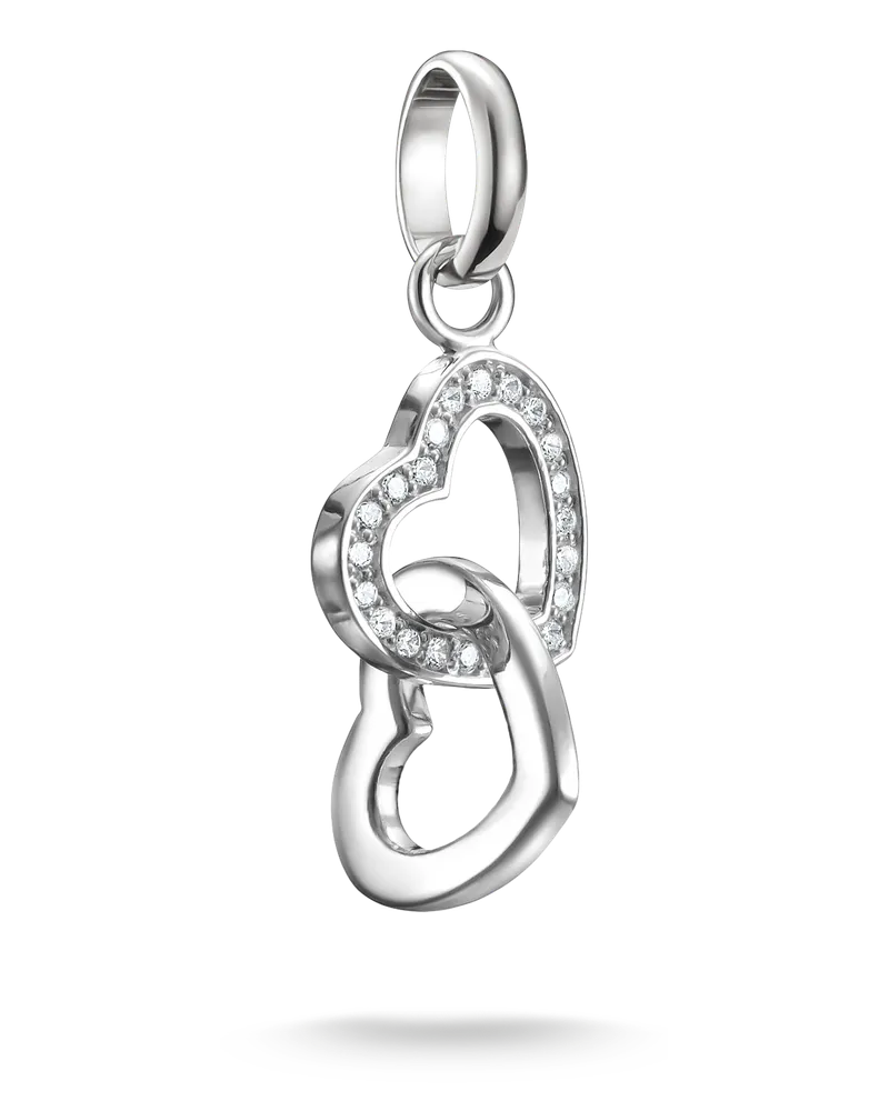 Thomas Sabo Damen Charm-Anhänger verschlungene Herzen Connect Silber, Sterlingsilber Silberfarben