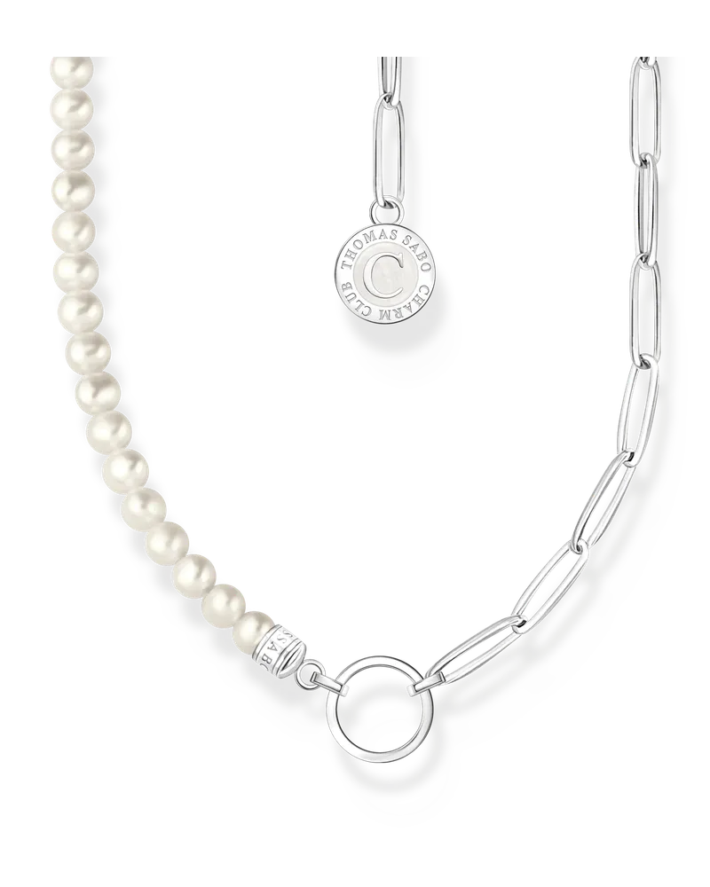 Thomas Sabo Damen Charm-Kette mit weißen Perlen und Coin Silber, Sterlingsilber, Charm Club Collection Silberfarben