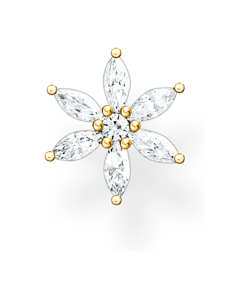 Thomas Sabo Damen Einzel Ohrstecker Blume weiße Steine gold, Sterlingsilber Gelbgold vergoldet, Charming Collection Gelbgoldfarben