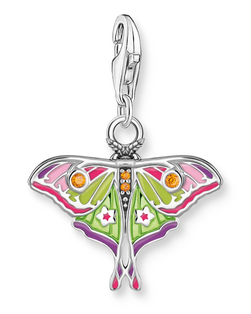 Thomas Sabo Damen Charm-Anhänger bunter Nachtfalter Silber, Sterlingsilber, Charm Club Collection Fuchsia