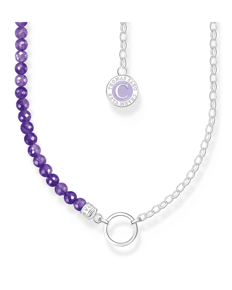 Thomas Sabo Damen Charm-Kette mit Gliedern und imitiertem Amethyst Silber, Sterlingsilber, Charm Club Collection Silberfarben