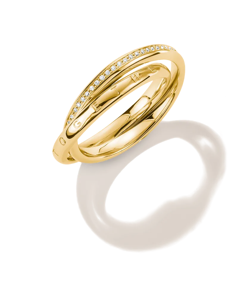 Thomas Sabo Damen Doppelring mit weißem Zirkonia, M01 Gelbgoldfarben