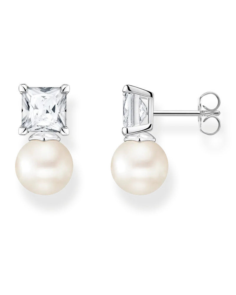 Thomas Sabo Damen Ohrstecker Perle mit weißem Stein silber, Sterlingsilber Silberfarben