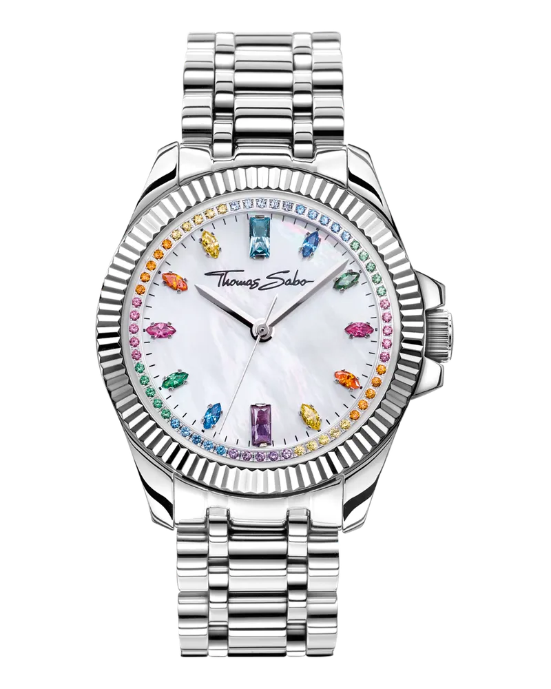Thomas Sabo Damen Damenuhr Divine Rainbow mit bunten Steinen silberfarben, Edelstahl Mehrfarbige