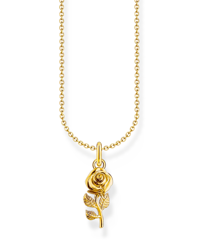 Thomas Sabo Damen Kette mit Rosen-Anhänger vergoldet, Sterlingsilber Gelbgold vergoldet, Charming Collection Gelbgoldfarben