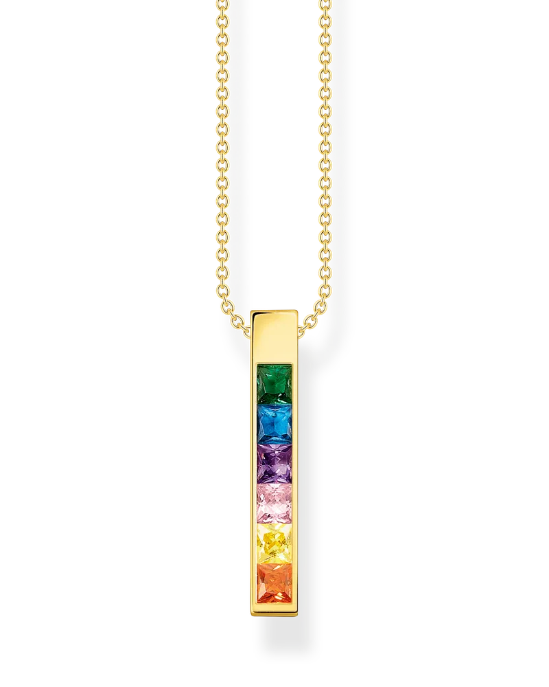 Thomas Sabo Damen Kette mit bunten Steinen vergoldet mit Gravur, Sterlingsilber Gelbgold vergoldet Blau