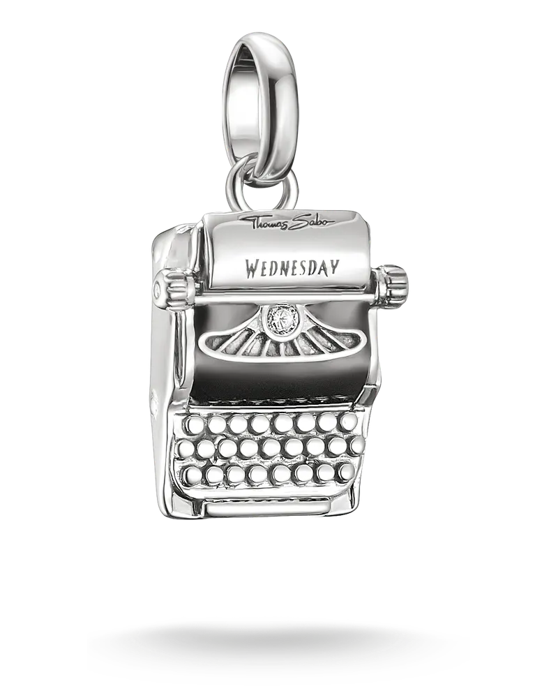 Thomas Sabo Herren Charm-Anhänger Wednesday Schreibmaschine Zirkonia Connect Silber, Sterlingsilber, Charm Club Collection Schwarz
