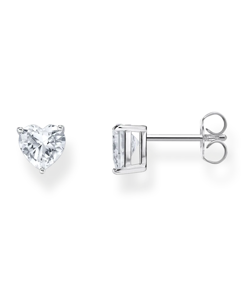 Thomas Sabo Damen Ohrstecker mit weißem Stein in Herzform Silber, Sterlingsilber Silberfarben