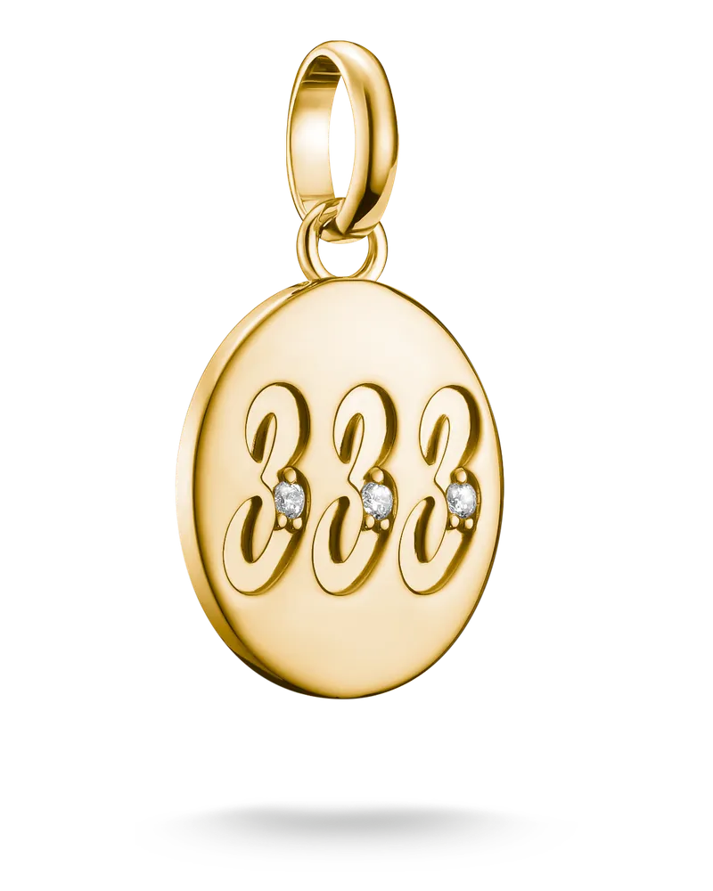 Thomas Sabo Damen Charm-Anhänger Engelzahl 333 mit Steinen Connect vergoldet mit Gravur, Sterlingsilber Gelbgold vergoldet Gelbgoldfarben