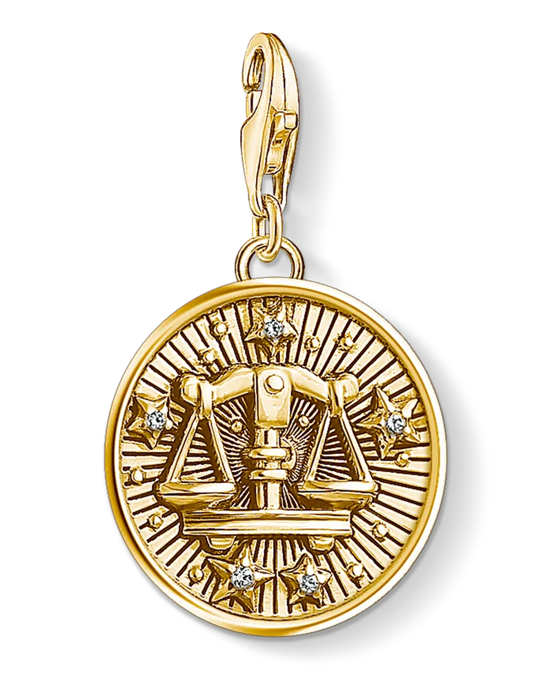 Thomas Sabo Herren Charm-Anhänger Sternzeichen Waage, Sterlingsilber Gelbgold vergoldet, Charm Club Collection Gelbgoldfarben