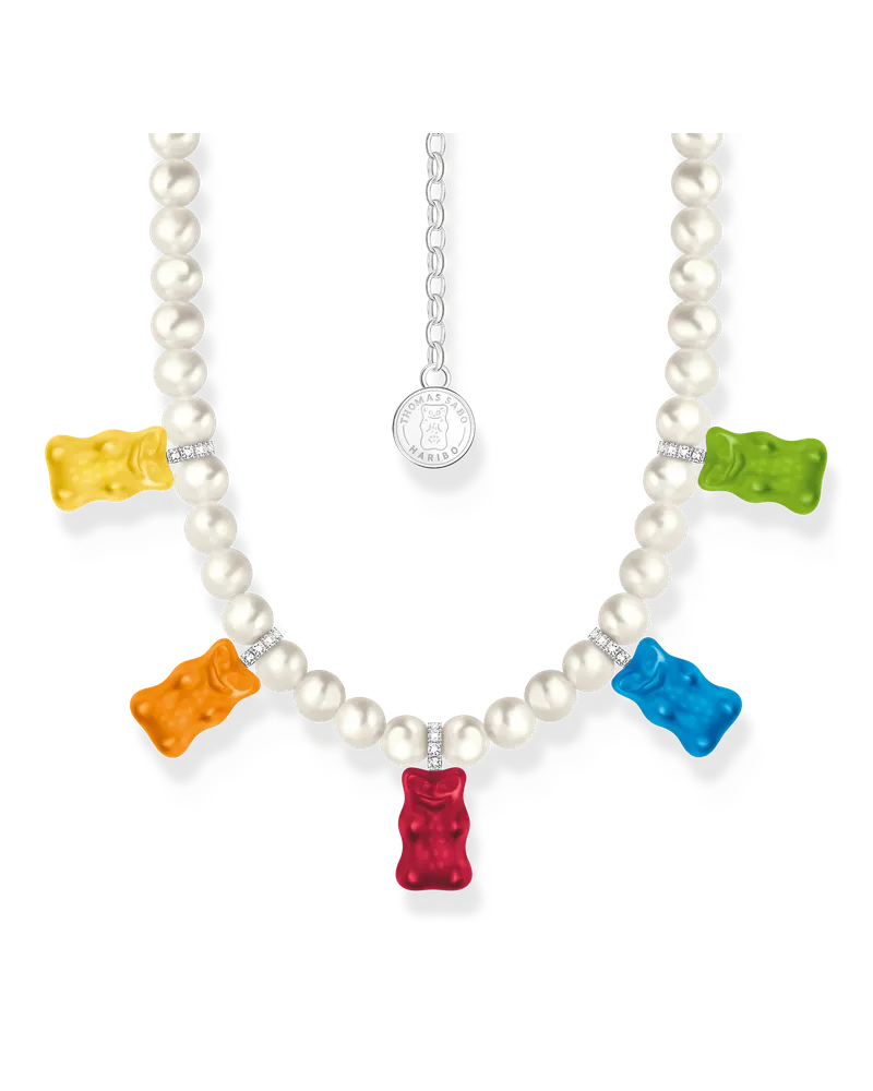 Thomas Sabo Damen Perlenkette mit 5 bunten Goldbären  Silber, Sterlingsilber / Glas Blau