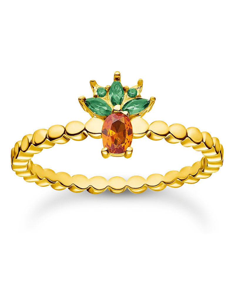 Thomas Sabo Damen Ring Ananas gold, 925 Sterlingsilber, vergoldet Gelbgold/ Glas-Keramik Stein, Charming Collection Gelbgoldfarben