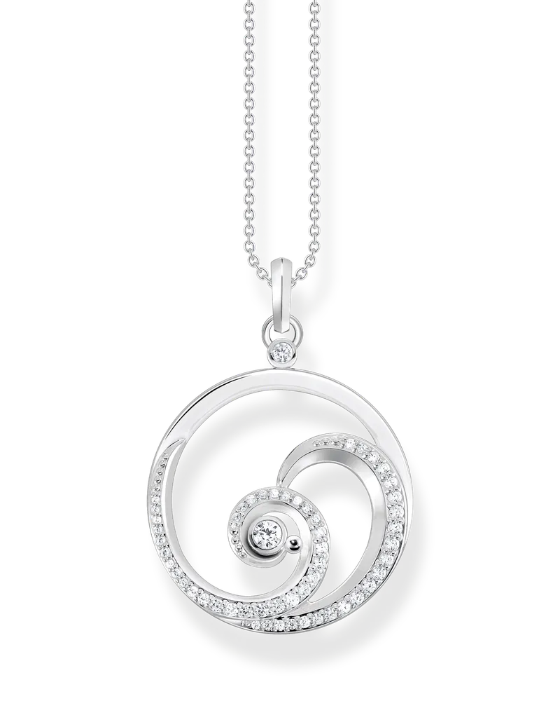 Thomas Sabo Damen Kette Welle mit weißen Steinen, Sterlingsilber Silberfarben