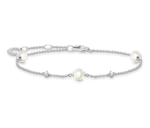 Armband Perlen mit weißen Steinen silber