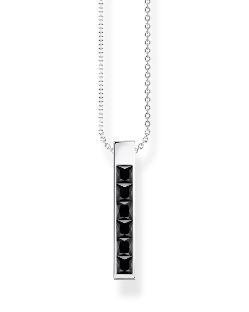 Thomas Sabo Damen Kette mit schwarzen Steinen Silber mit Gravur, Sterlingsilber Schwarz