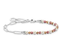 Charm-Armband mit bunten Beads und weißen Perlen Silber