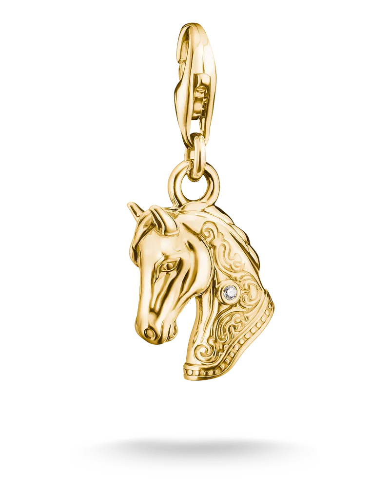 Thomas Sabo Charm Pferdekopf mit weißem Zirkonia – Original gelbgoldfarben 2233-M01-39 Gelbgoldfarben